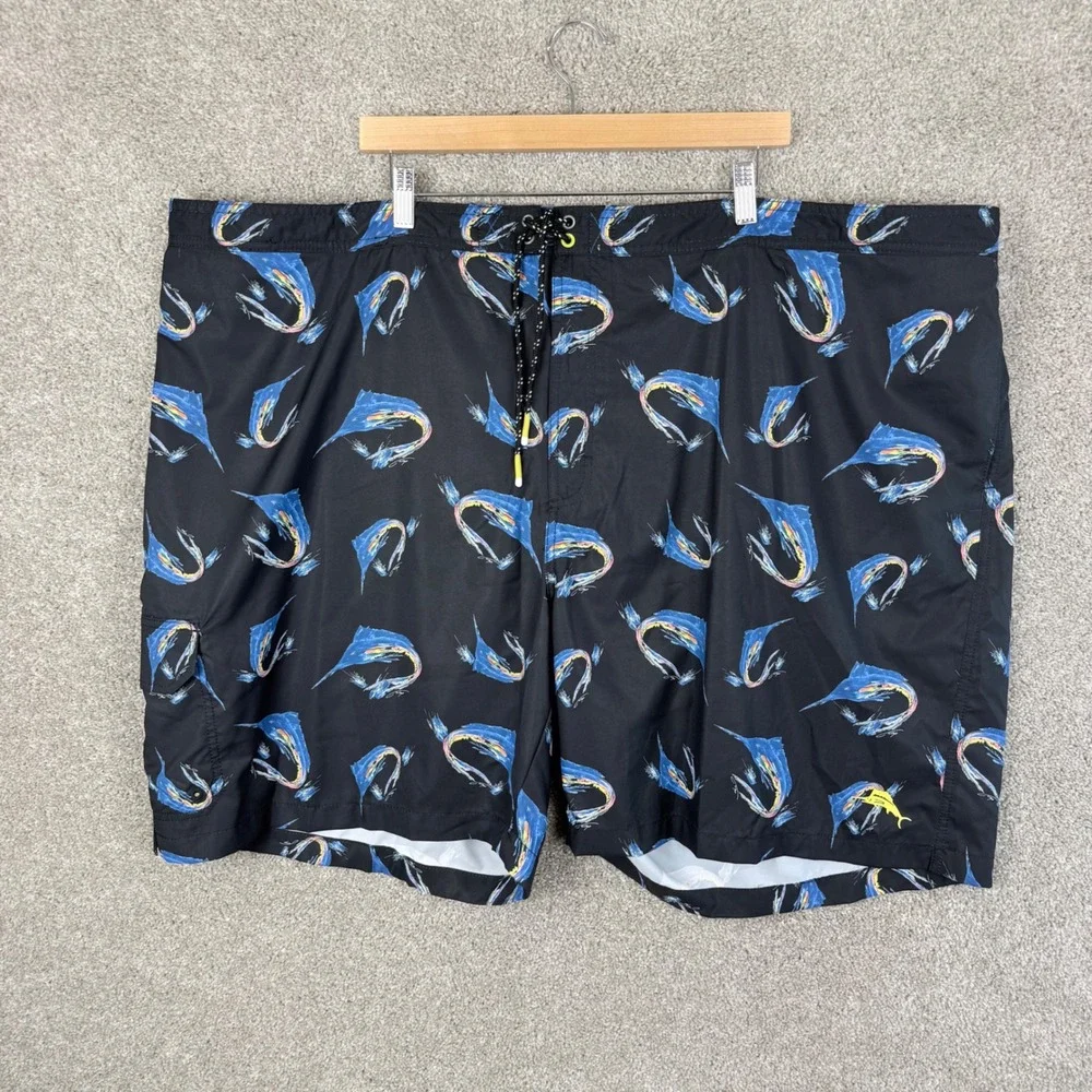 Tommy Bahama Mens 5XLB Baja Marlin Splash Artist Series Swim Trunks Black NEW